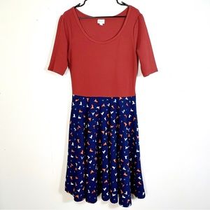 LULAROE Nicole Women's Dress Size XL Navi Blue and Terracotta